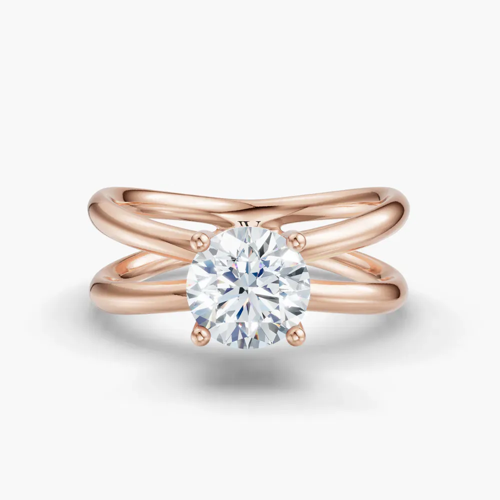 Certified 1 carat Lab Grown Diamond Round Cut Solitaire, Split Shank, Hidden Halo Engagement Ring in 14K Rose Gold-Ryn