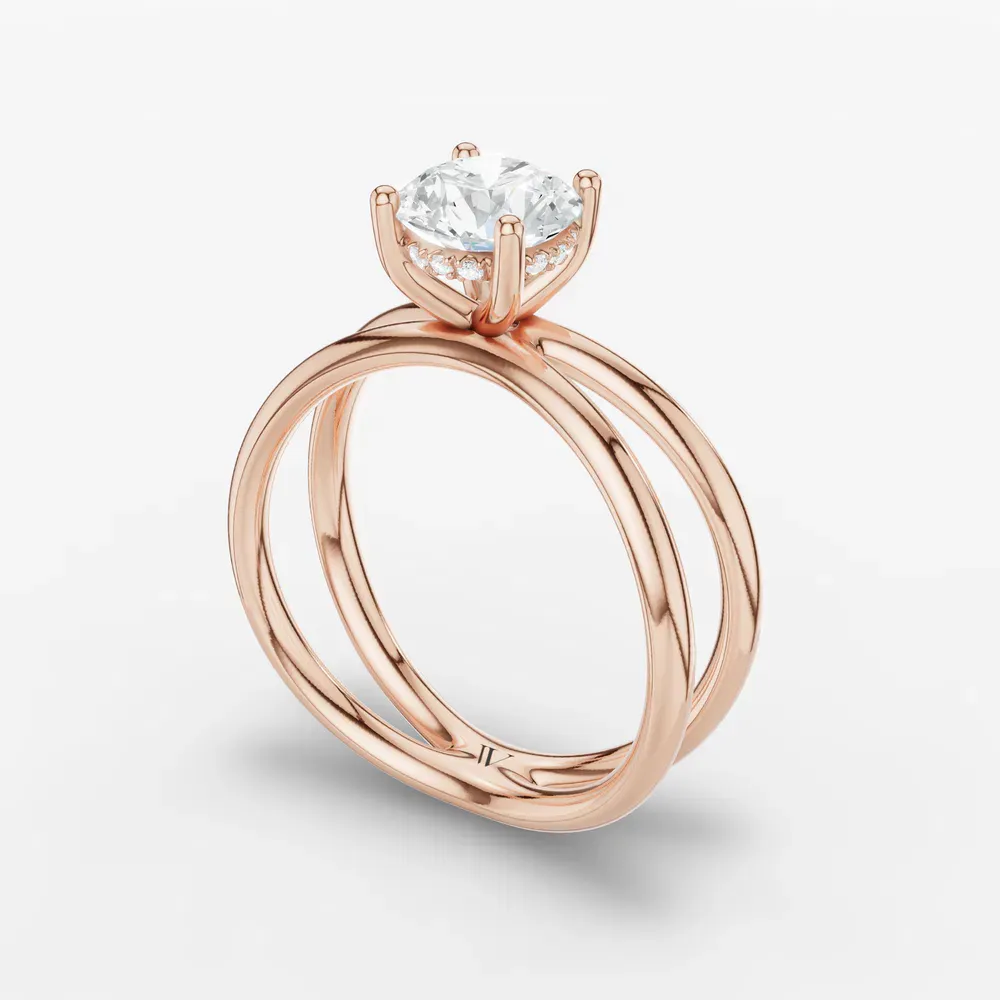 Certified 1 carat Lab Grown Diamond Round Cut Solitaire, Split Shank, Hidden Halo Engagement Ring in 14K Rose Gold-Ryn