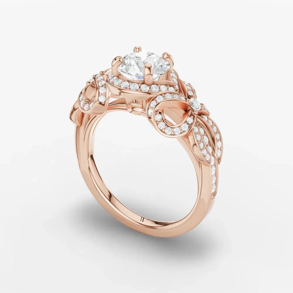 Certified 1 carat Lab Grown Diamond Round Cut Halo, Unique, Pavé Engagement Ring in 18K Rose Gold-Calista