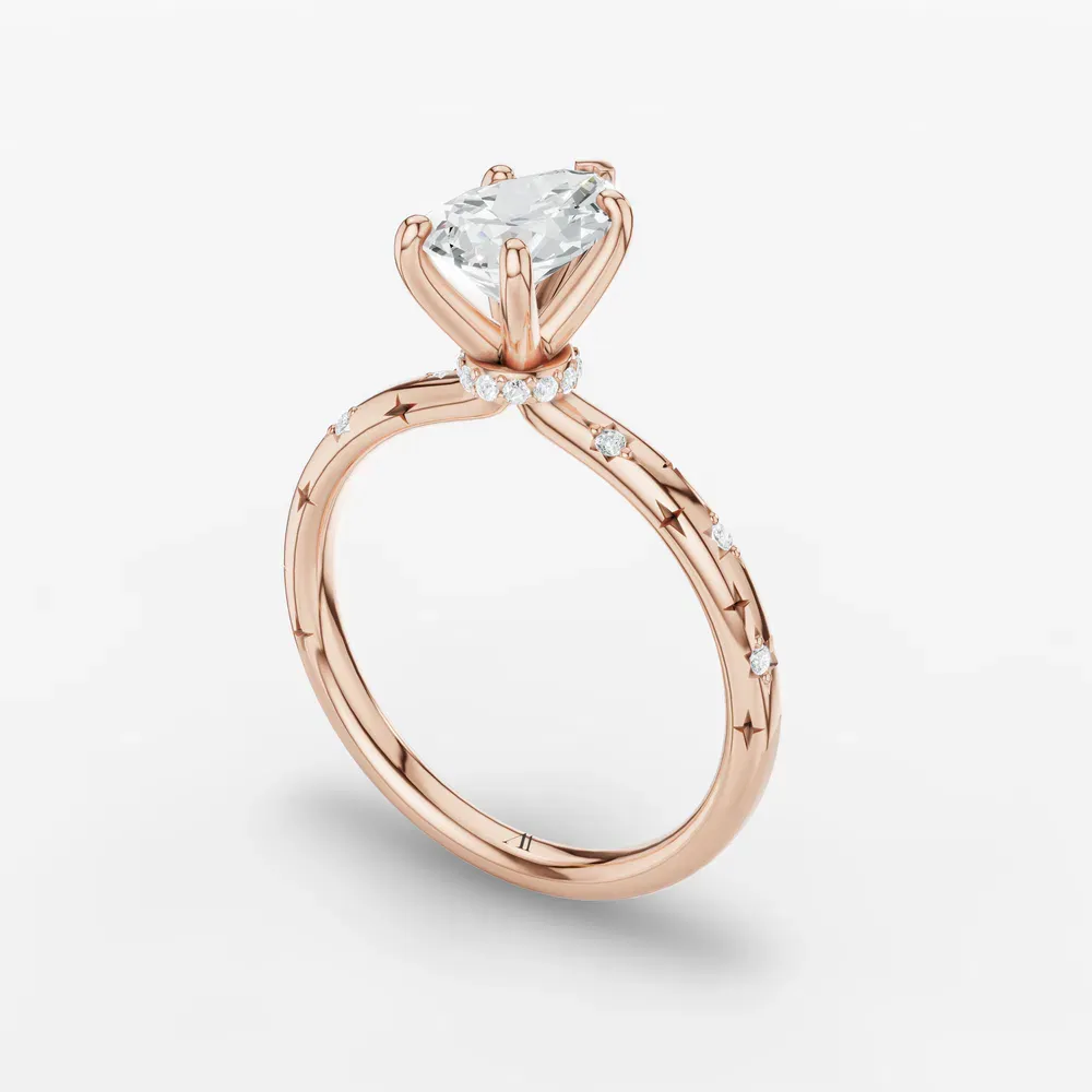 Certified 1 carat Lab Grown Diamond Pear Cut Hidden Halo, Unique, Side Stone Engagement Ring in 18K Rose Gold-Celestyn