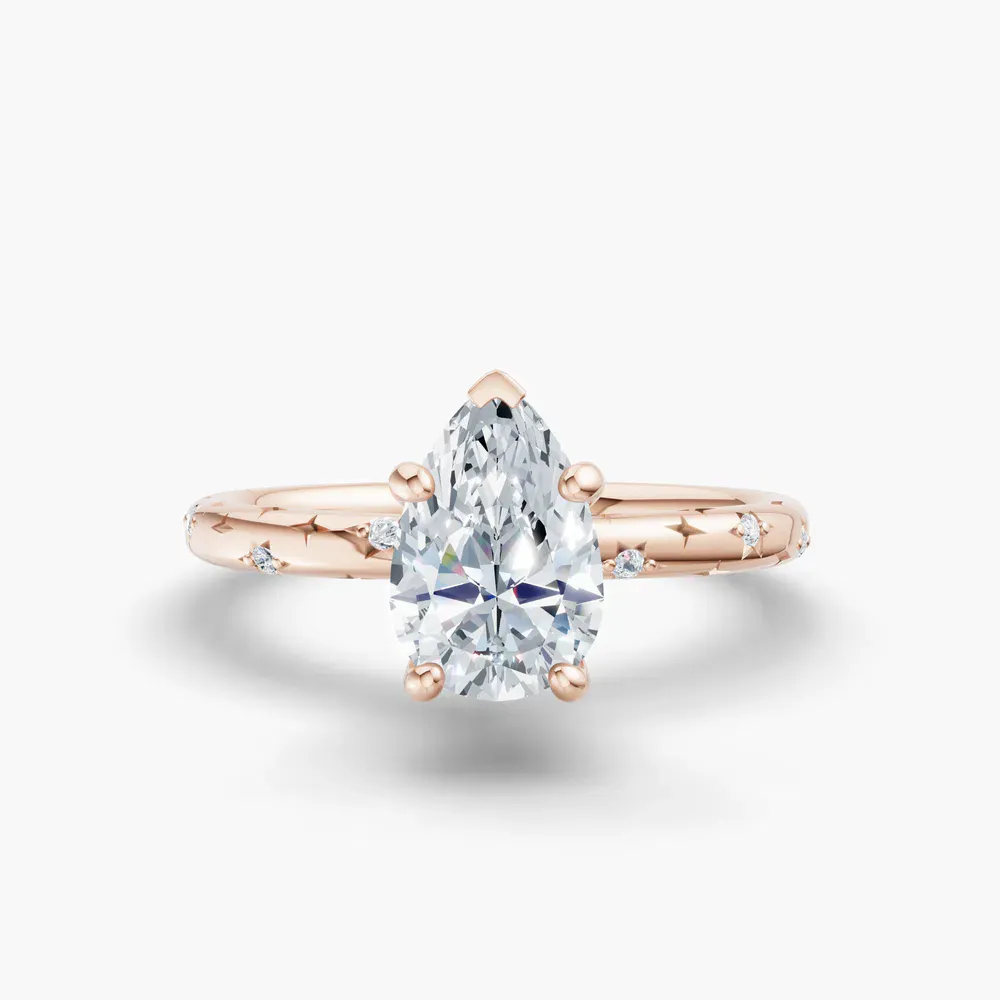 Certified 1 carat Lab Grown Diamond Pear Cut Hidden Halo, Unique, Side Stone Engagement Ring in 18K Rose Gold-Celestyn