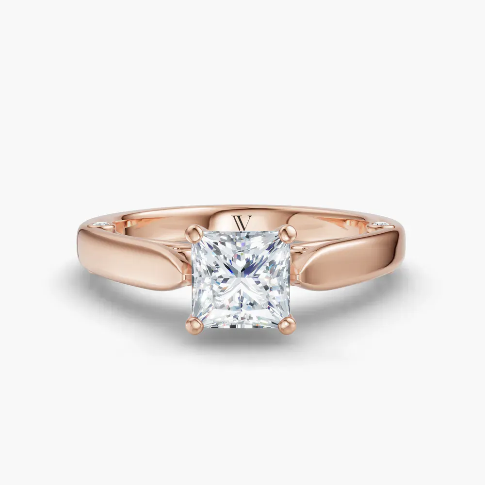 Certified 1 carat Lab Grown Diamond Princess Cut Cathedral, Nature inspired, Solitaire Engagement Ring in 14K Rose Gold-Saelor