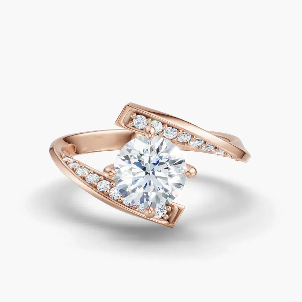 Certified 1 carat Lab Grown Diamond Round Cut Modern, Unique, Pavé Engagement Ring in 14K Rose Gold-Lirene