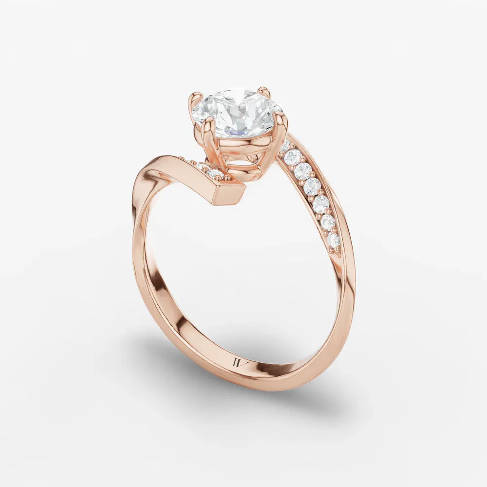 Certified 1 carat Lab Grown Diamond Round Cut Modern, Unique, Pavé Engagement Ring in 14K Rose Gold-Lirene