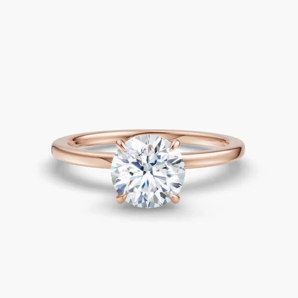 Certified 1 carat Lab Grown Diamond Round Cut Hidden Halo, Four Prong Engagement Ring in 14K Rose Gold-Helia