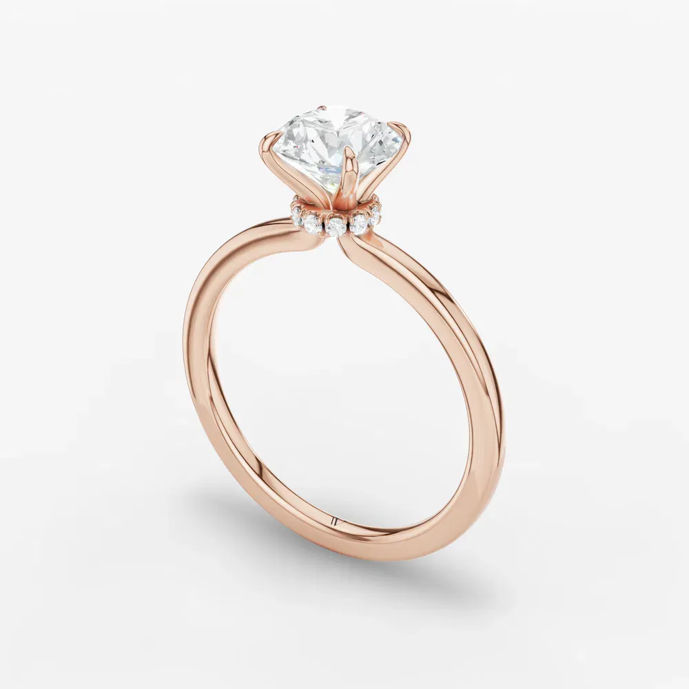 Certified 1 carat Lab Grown Diamond Round Cut Hidden Halo, Four Prong Engagement Ring in 14K Rose Gold-Helia