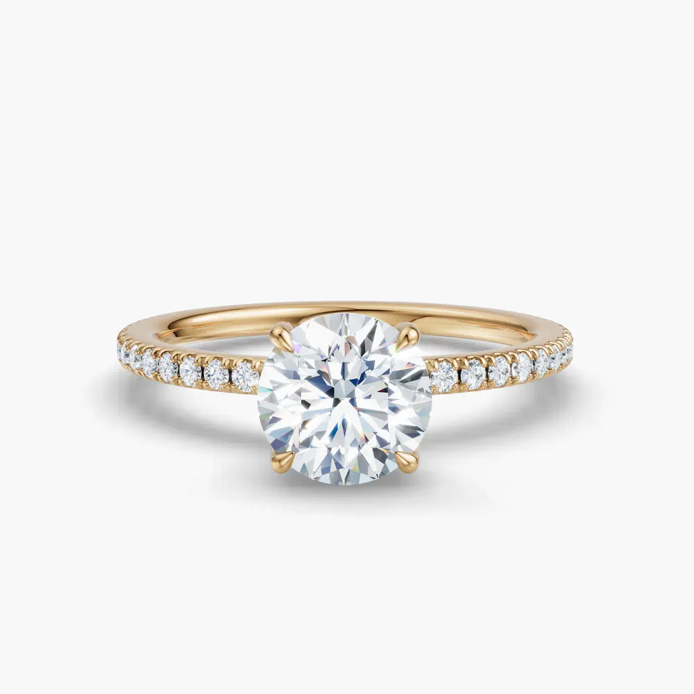 Certified 1 carat Lab Grown Diamond Round Cut Pavé, Hidden Halo, Four Prong Engagement Ring in 14K Yellow Gold-Orhi