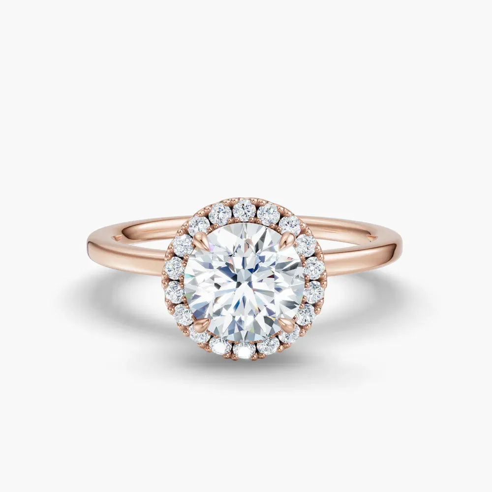 Certified 1 carat Lab Grown Diamond Round Cut Halo, Hidden Halo, Four Prong Engagement Ring in 14K Rose Gold-Elite Noctil