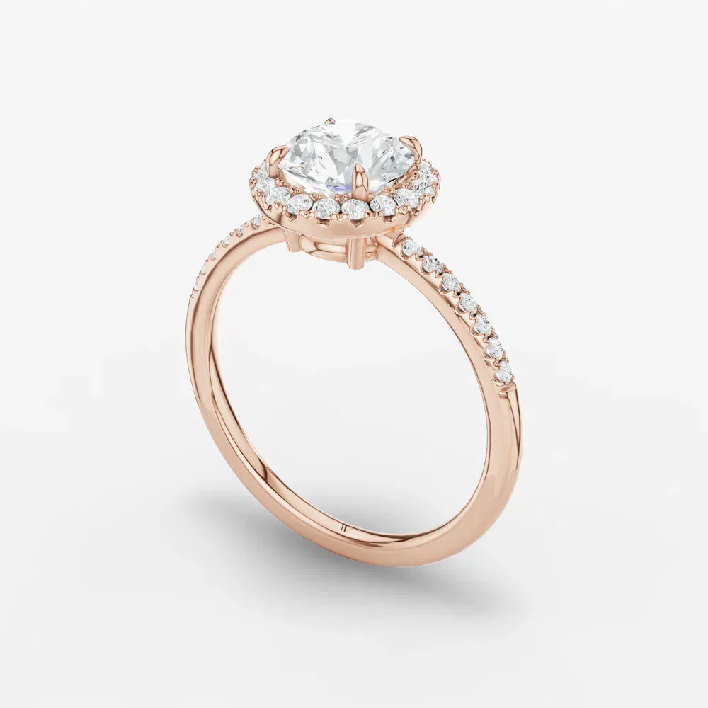 Certified 1 carat Lab Grown Diamond Round Cut Halo, Pavé, Classic Engagement Ring in 14K Rose Gold-Elite Vaelumette