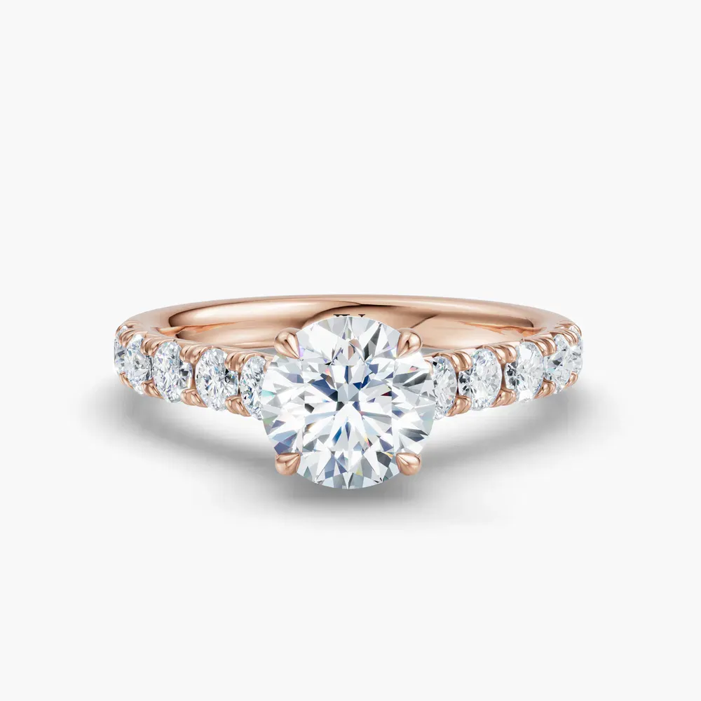 Certified 1 carat Lab Grown Diamond Round Cut Pavé, Cathedral, Four Prong Engagement Ring in 14K Rose Gold-Israfil