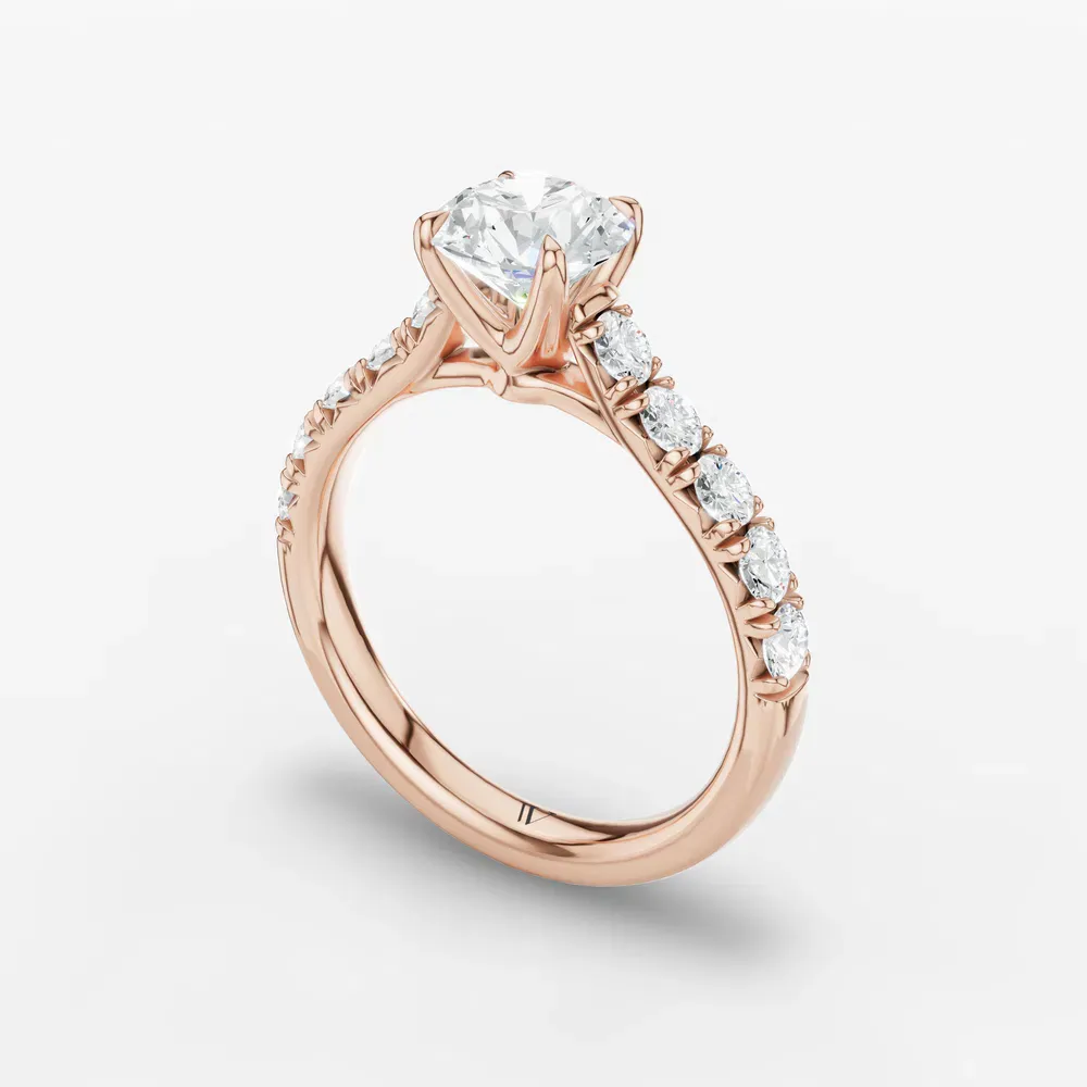 Certified 1 carat Lab Grown Diamond Round Cut Pavé, Cathedral, Four Prong Engagement Ring in 14K Rose Gold-Israfil