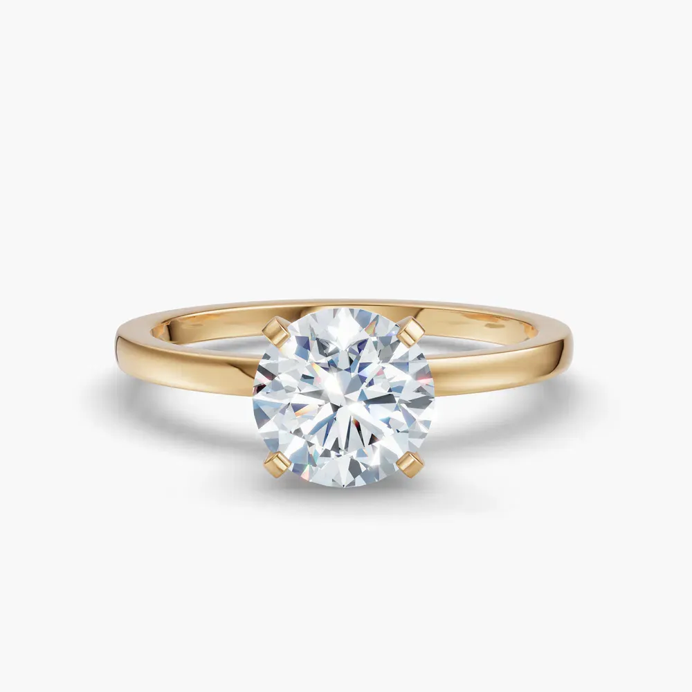 Certified 1 carat Lab Grown Diamond Round Cut Solitaire, Classic, Simple Engagement Ring in 14K Yellow Gold-Cara