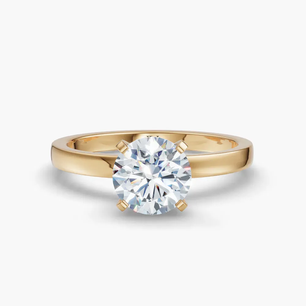 Certified 1 carat Lab Grown Diamond Round Cut Solitaire, Classic, Simple Engagement Ring in 14K Yellow Gold-Ocea