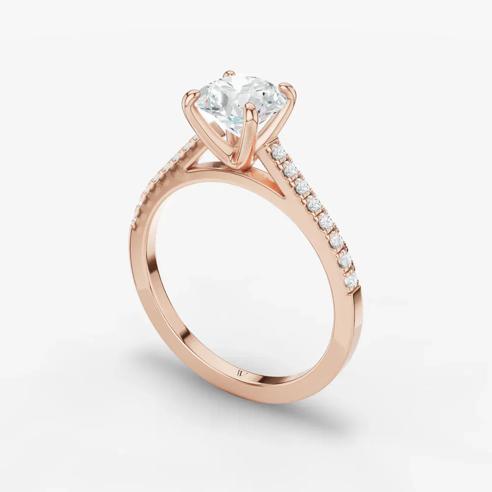 Certified 1 carat Lab Grown Diamond Round Cut Pavé, Cathedral, Four Prong Engagement Ring in 14K Rose Gold-Zirellun