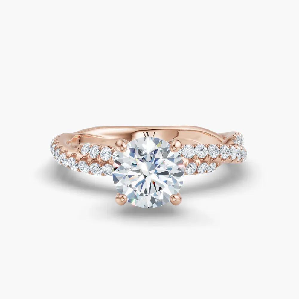 Certified 1 carat Lab Grown Diamond Round Cut Pavé, Twist, Four Prong Engagement Ring in 14K Rose Gold-Alva