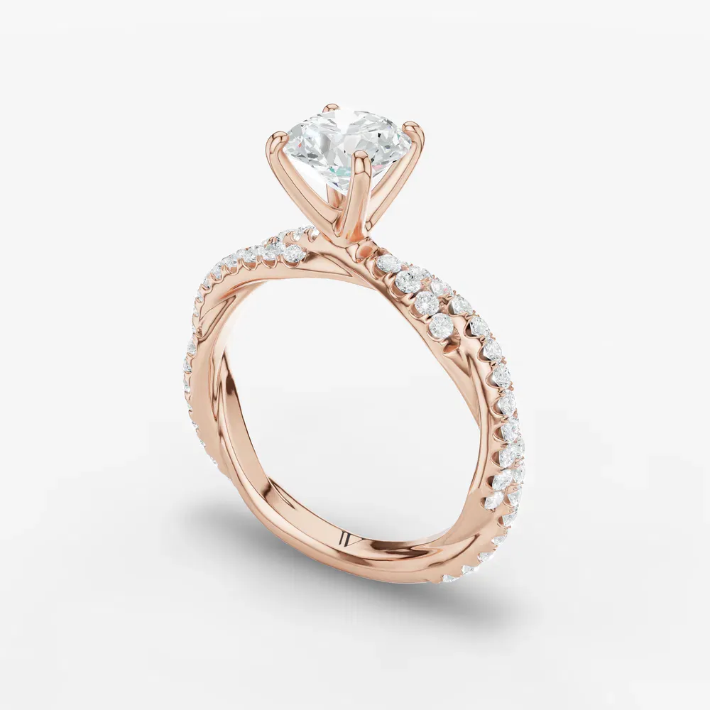 Certified 1 carat Lab Grown Diamond Round Cut Pavé, Twist, Four Prong Engagement Ring in 14K Rose Gold-Alva