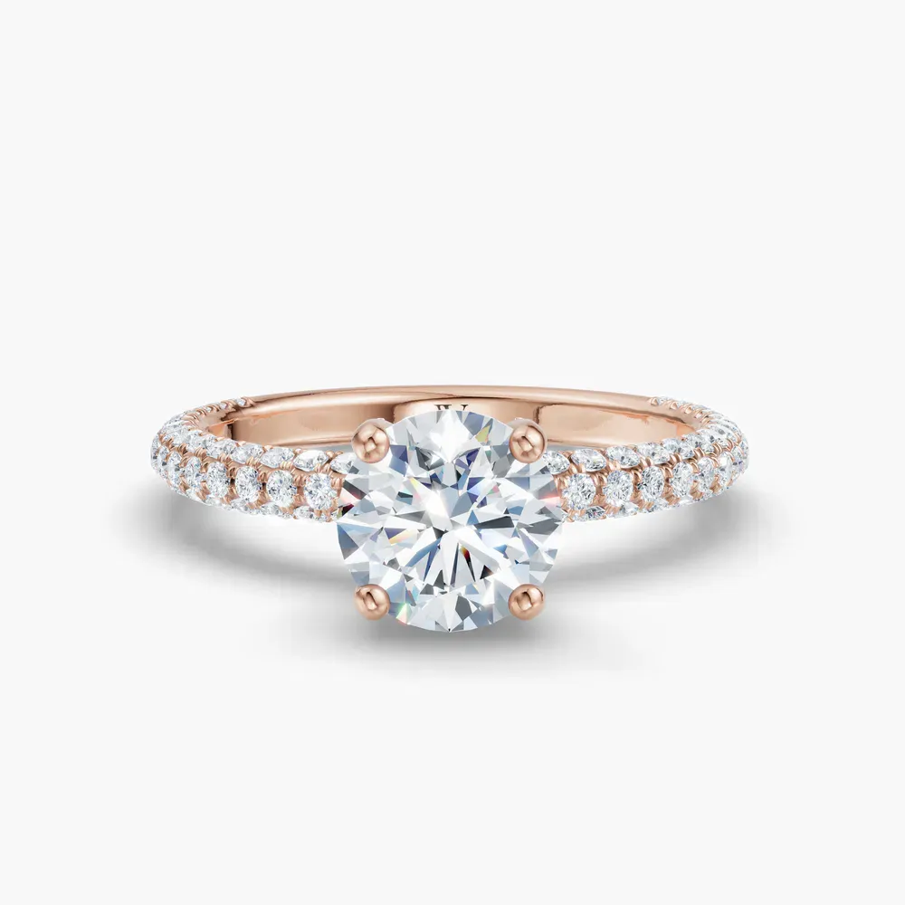 Certified 1 carat Lab Grown Diamond Round Cut Pavé, Hidden Halo, Four Prong Engagement Ring in 14K Rose Gold-Palith