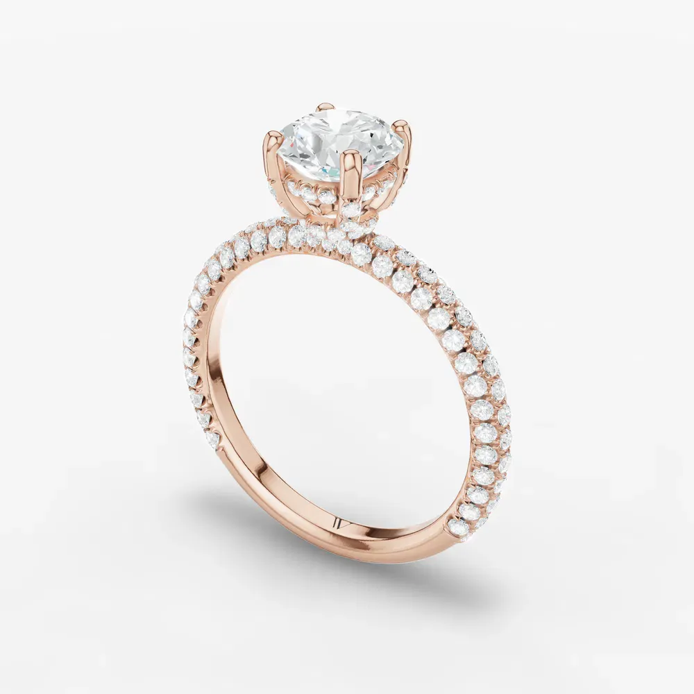 Certified 1 carat Lab Grown Diamond Round Cut Pavé, Hidden Halo, Four Prong Engagement Ring in 14K Rose Gold-Palith