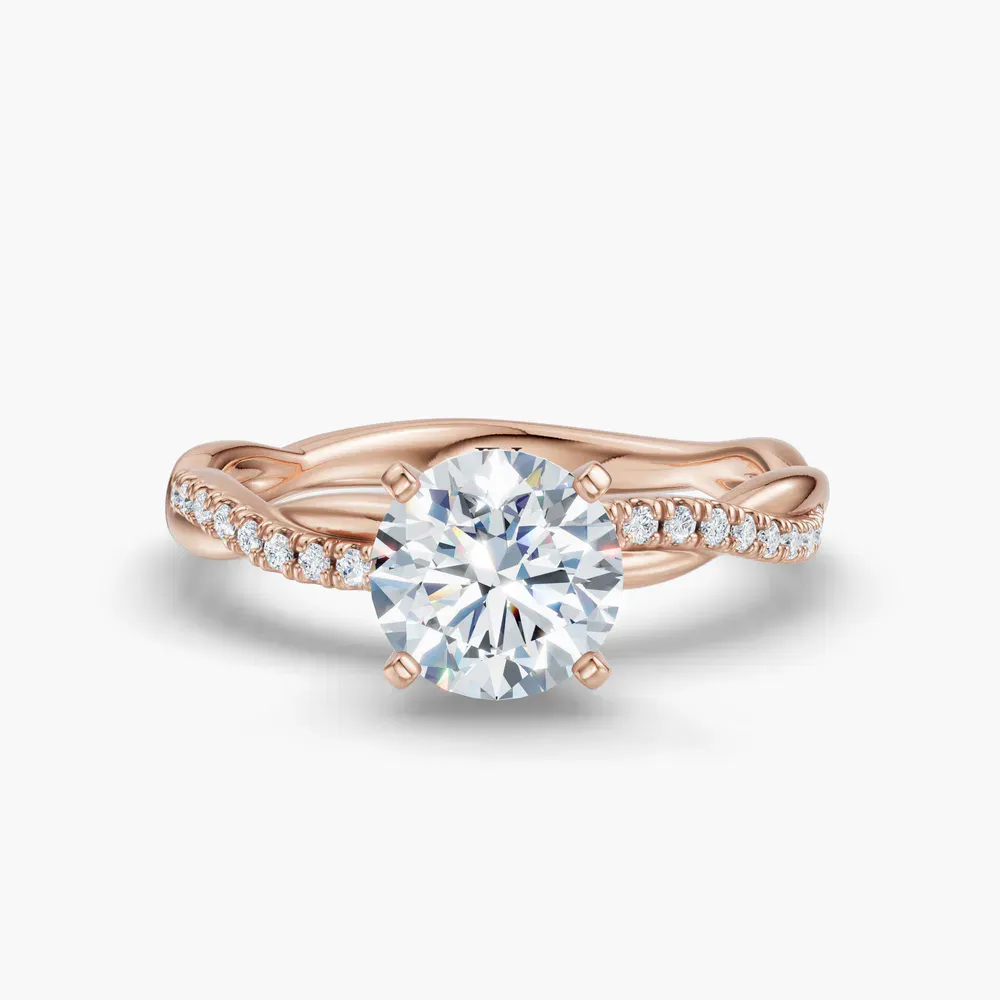 Certified 1 carat Lab Grown Diamond Round Cut Pavé, Twist, Infinity Engagement Ring in 14K Rose Gold-Obliq