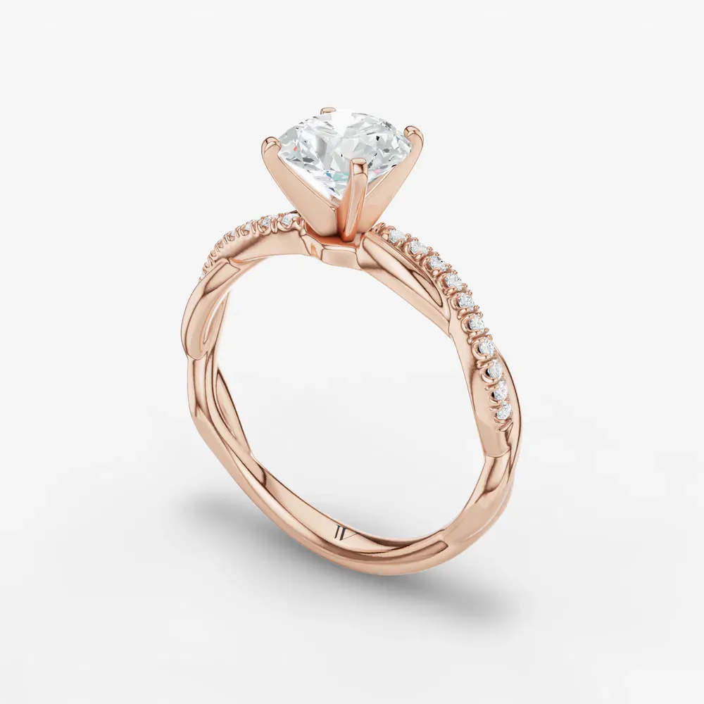 Certified 1 carat Lab Grown Diamond Round Cut Pavé, Twist, Infinity Engagement Ring in 14K Rose Gold-Obliq