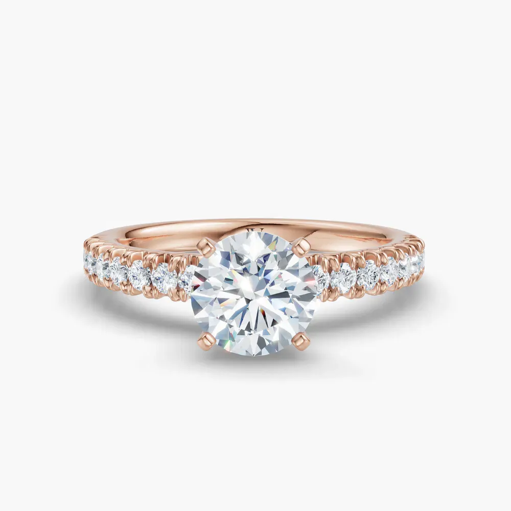 Certified 1 carat Lab Grown Diamond Round Cut Pavé, Classic, Simple Engagement Ring in 14K Rose Gold-Nela