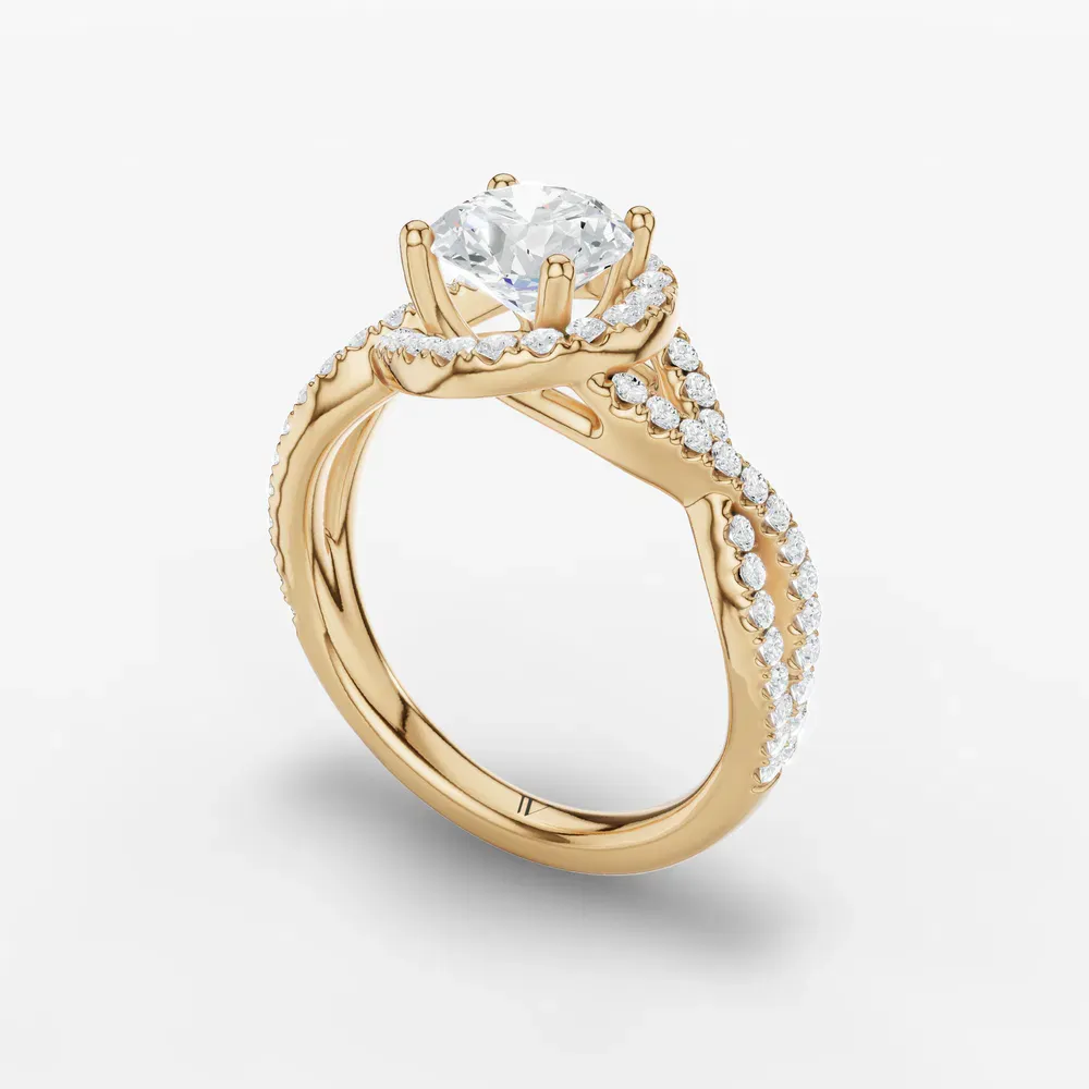 Certified 1 carat Lab Grown Diamond Round Cut Unique, Pavé, Halo Engagement Ring in 14K Yellow Gold-Stellune