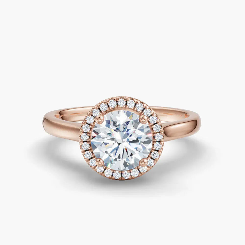 Certified 1 carat Lab Grown Diamond Round Cut Halo, Cathedral, Four Prong Engagement Ring in 14K Rose Gold-Pejr