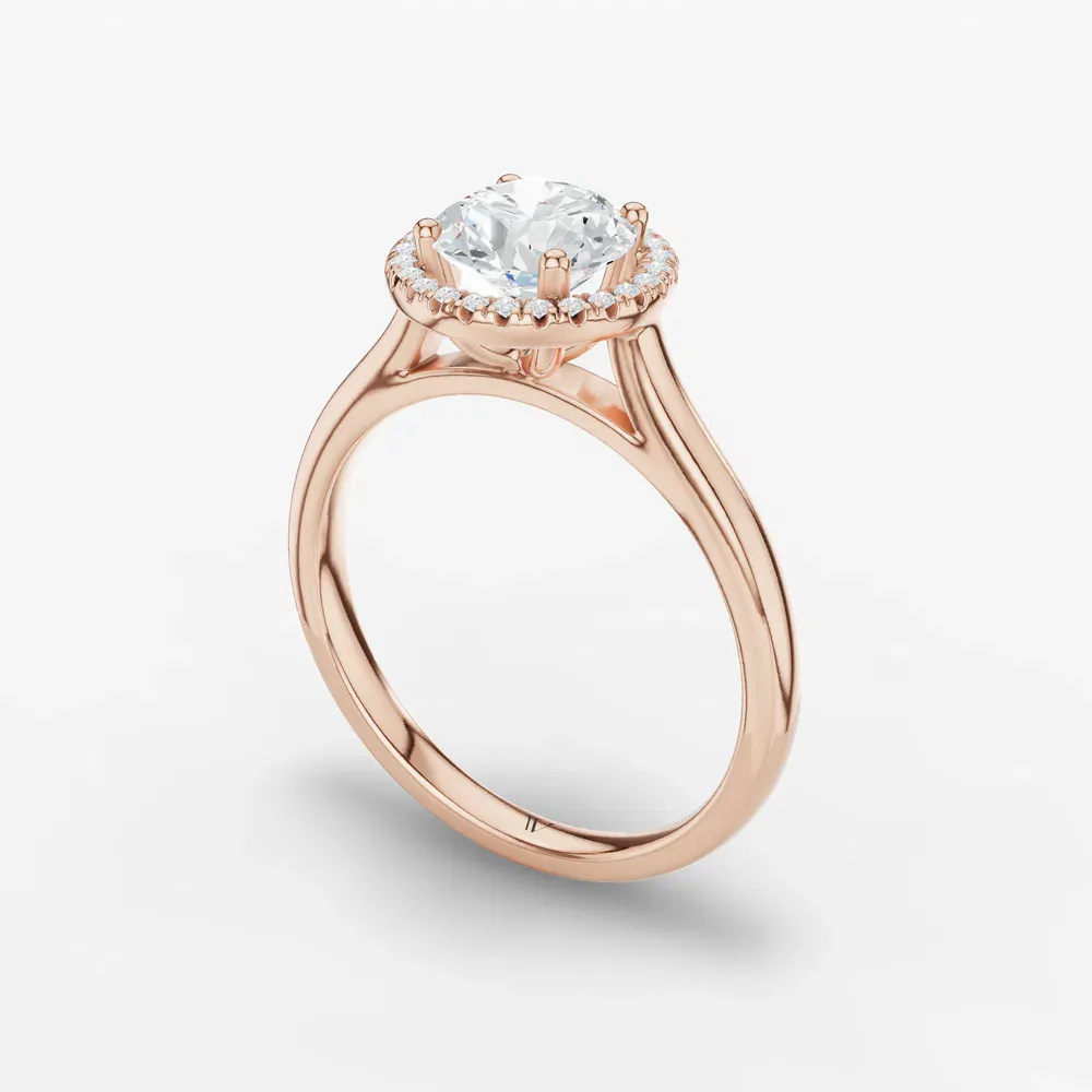 Certified 1 carat Lab Grown Diamond Round Cut Halo, Cathedral, Four Prong Engagement Ring in 14K Rose Gold-Pejr