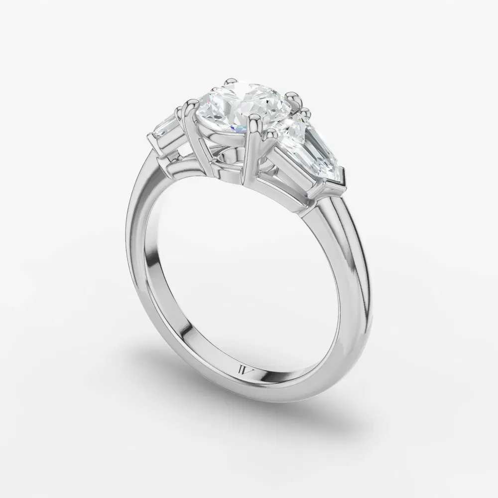 Certified 1 carat Lab Grown Diamond Round Cut Three Stone, Four Prong, Side Stone Engagement Ring in 14K White Gold-Lyris