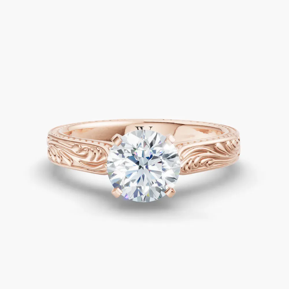 Certified 1 carat Lab Grown Diamond Round Cut Solitaire, Vintage, Cathedral Engagement Ring in 14K Rose Gold-Nael
