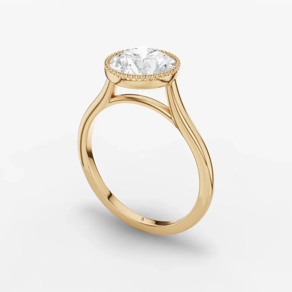 Certified 2 carat Lab Grown Diamond Round Cut Solitaire, Milgrain, Cathedral Engagement Ring in 14K Yellow Gold-Firen