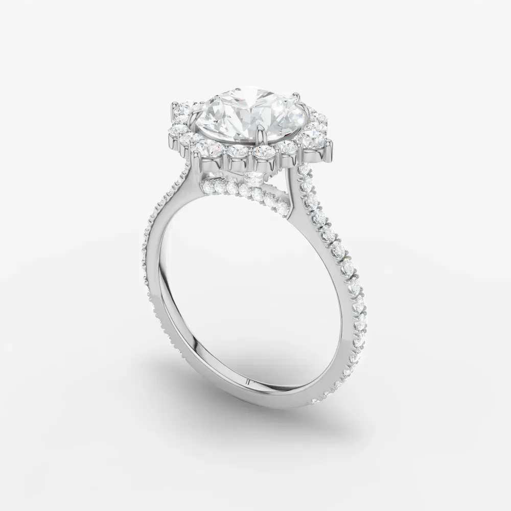 Certified 1 carat Lab Grown Diamond Round Cut Hidden Halo, Halo, Cathedral Engagement Ring in 14K White Gold-Cylen