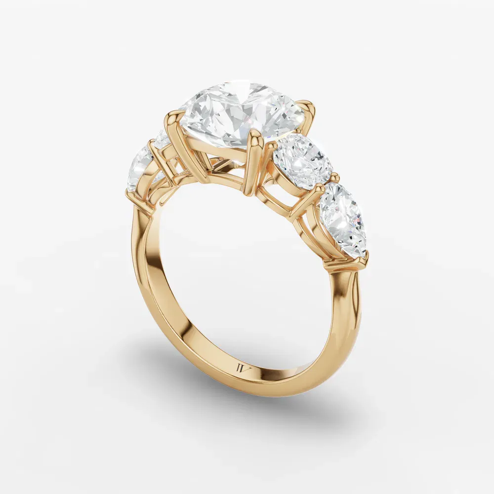 Certified 1 carat Lab Grown Diamond Round Cut Five Stone, Side Stone, Four Prong Engagement Ring in 14K Yellow Gold-Riva