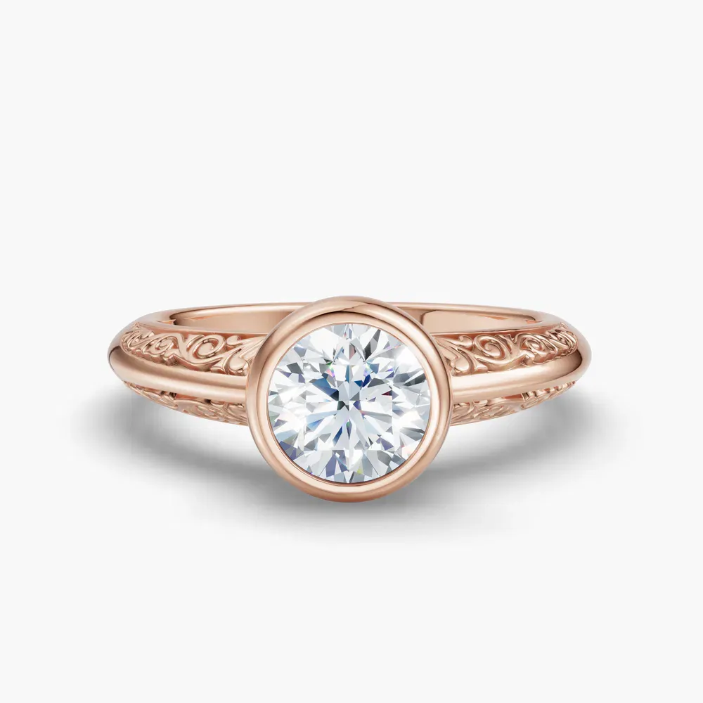 Certified 1 carat Lab Grown Diamond Round Cut Solitaire, Vintage, Bezel Engagement Ring in 14K Rose Gold-Veyra