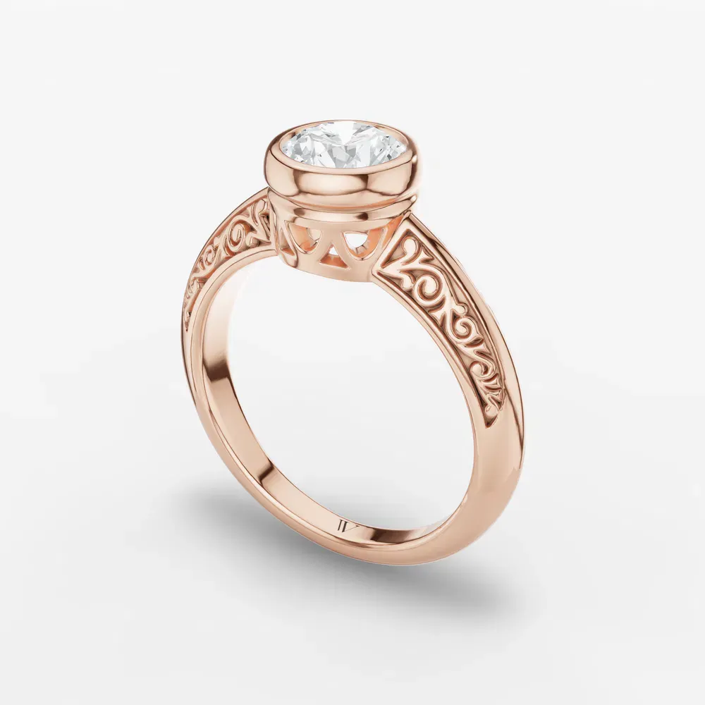 Certified 1 carat Lab Grown Diamond Round Cut Solitaire, Vintage, Bezel Engagement Ring in 14K Rose Gold-Veyra