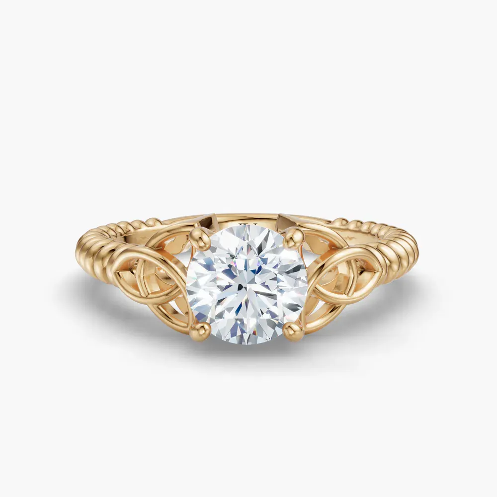 Certified 1 carat Lab Grown Diamond Round Cut Solitaire, Twist, Celtic Engagement Ring in 14K Yellow Gold-Thalyn
