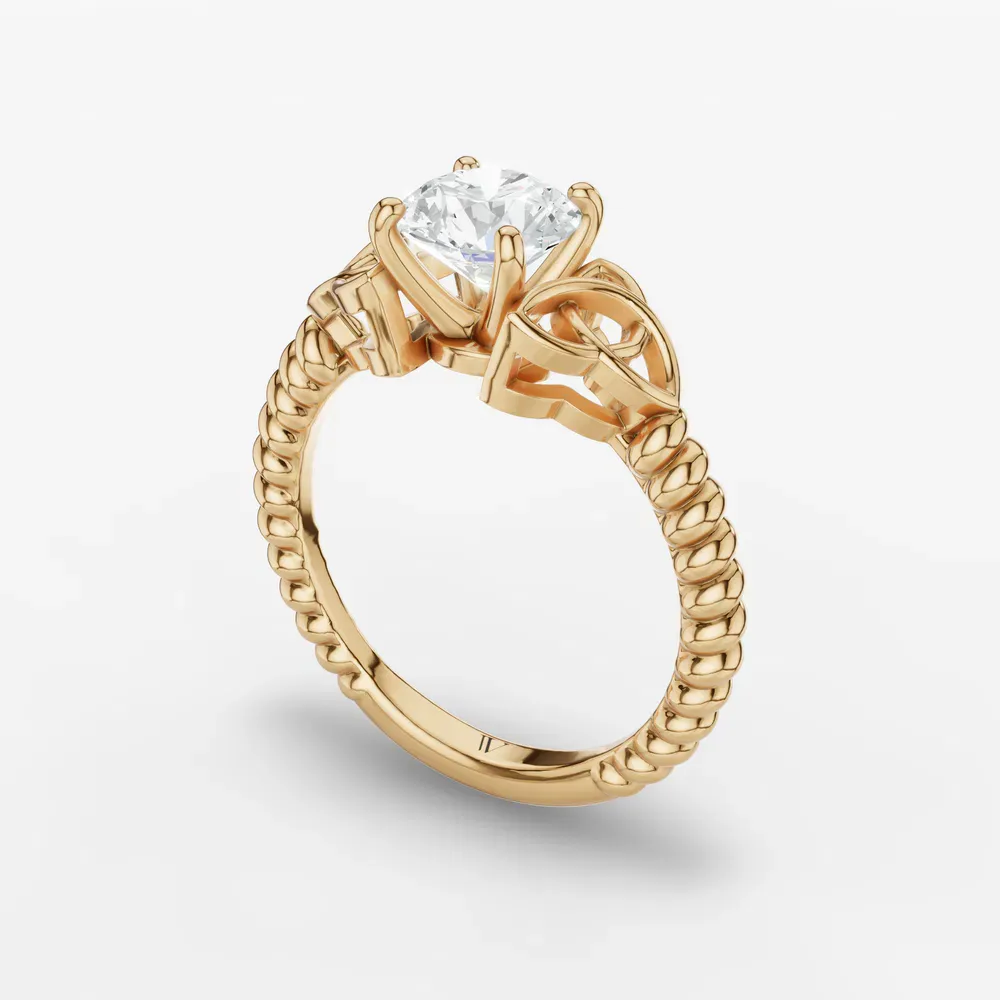 Certified 1 carat Lab Grown Diamond Round Cut Solitaire, Twist, Celtic Engagement Ring in 14K Yellow Gold-Thalyn