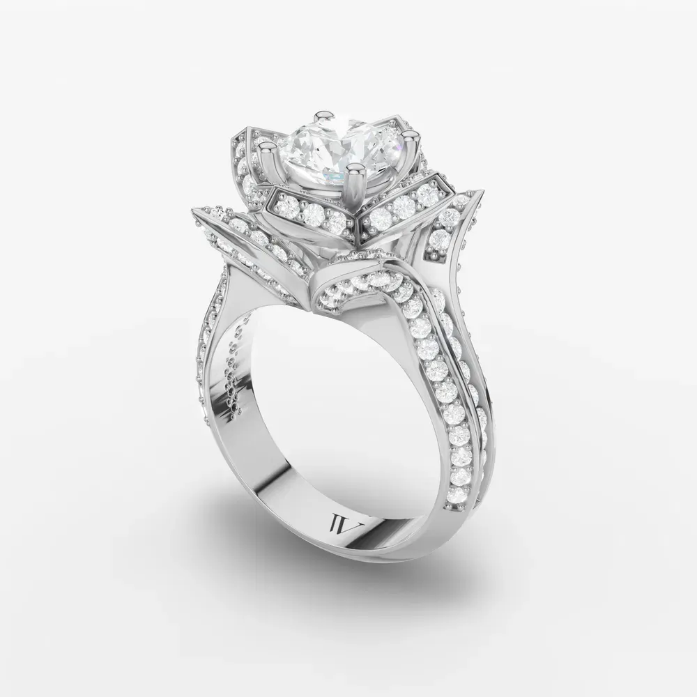 Certified 1 carat Lab Grown Diamond Round Cut Vintage, Floral, Unique Engagement Ring in 14K White Gold-Zirix