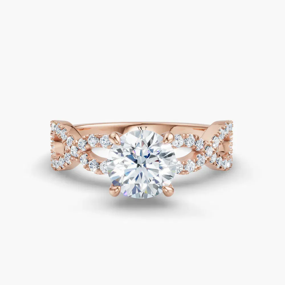 Certified 1 carat Lab Grown Diamond Round Cut Infinity, Twist, Pavé Engagement Ring in 14K Rose Gold-Aurelia
