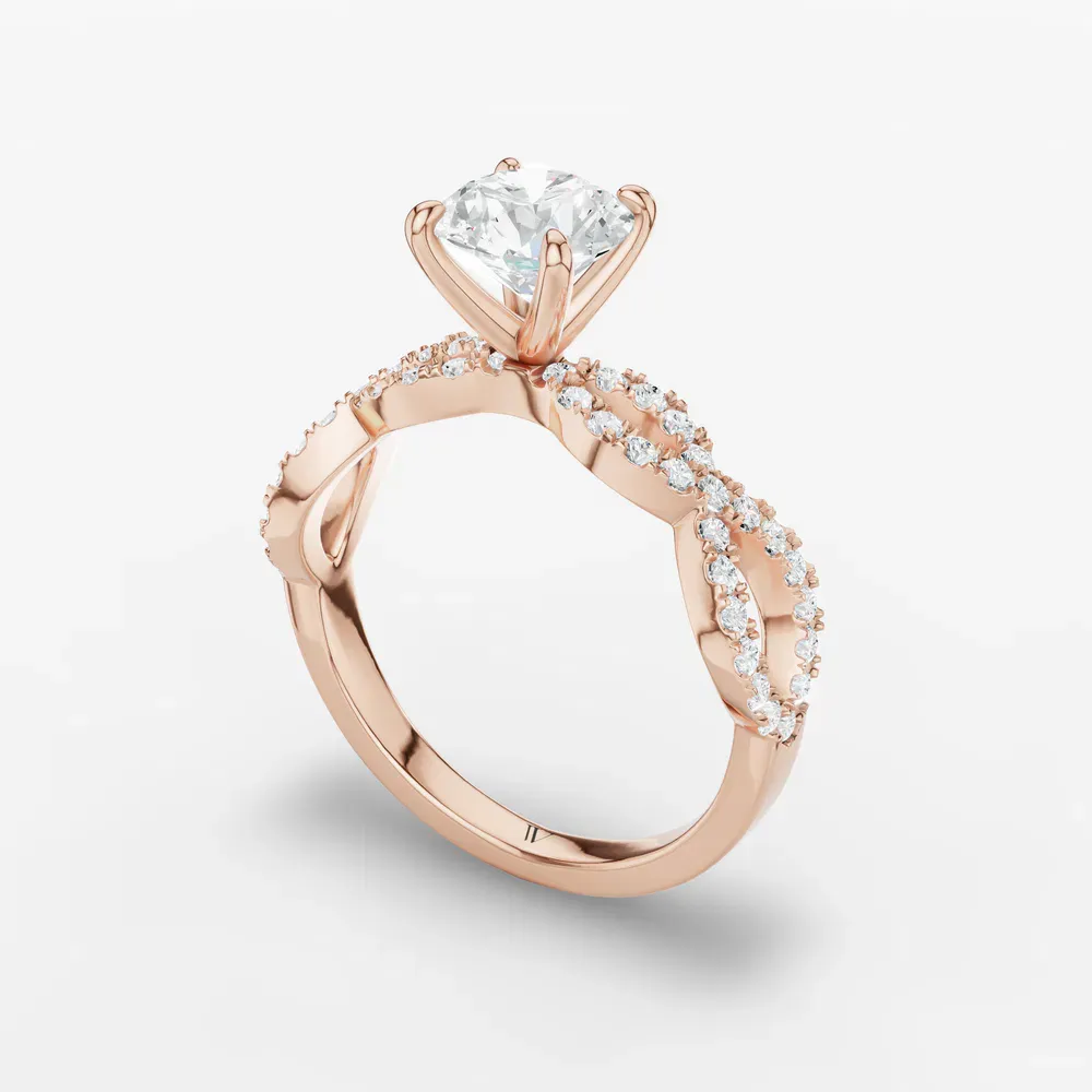 Certified 1 carat Lab Grown Diamond Round Cut Infinity, Twist, Pavé Engagement Ring in 14K Rose Gold-Aurelia