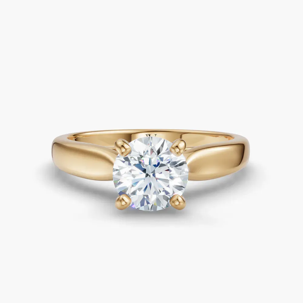 Certified 1 carat Lab Grown Diamond Round Cut Cathedral, Solitaire, Four Prong Engagement Ring in 14K Yellow Gold-Elle