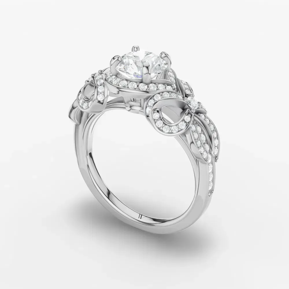 Certified 1 carat Lab Grown Diamond Round Cut Halo, Unique, Pavé Engagement Ring in 14K White Gold-Calista