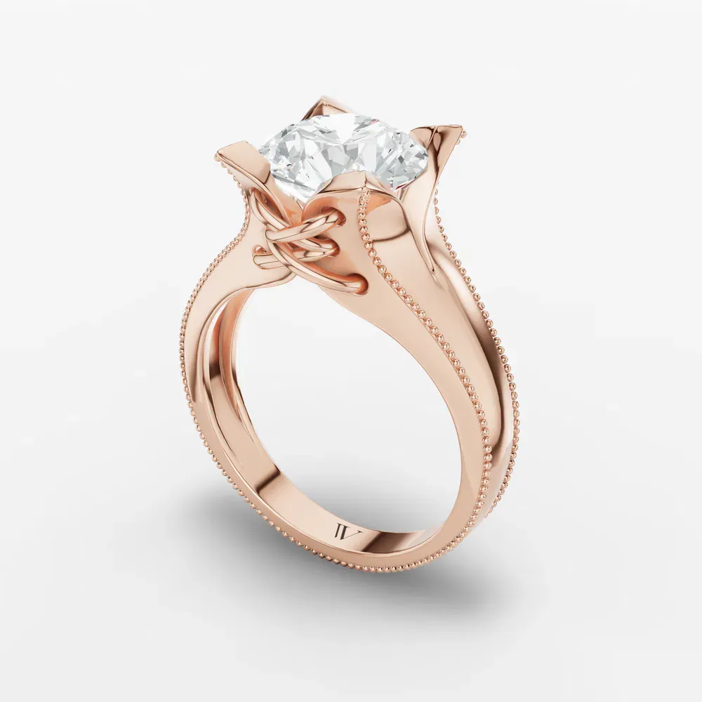 Certified 1 carat Lab Grown Diamond Round Cut Solitaire, Twist, Milgrain Engagement Ring in 14K Rose Gold-Ivryn