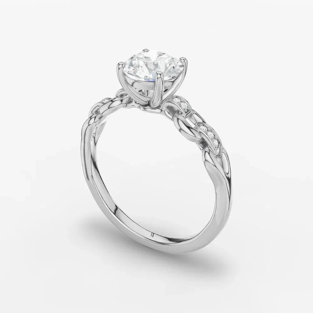 Certified 1 carat Lab Grown Diamond Round Cut Twist, Unique, Side Stone Engagement Ring in 14K White Gold-Perenne