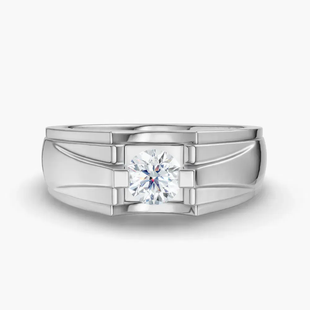 Certified 1 carat Lab Grown Diamond Round Cut Men's Engagement Ring in 14K White Gold-Archi