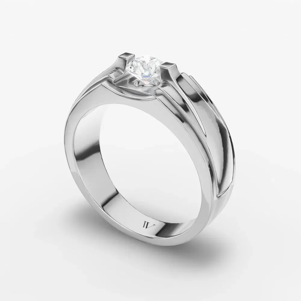 Certified 1 carat Lab Grown Diamond Round Cut Men's Engagement Ring in 14K White Gold-Archi