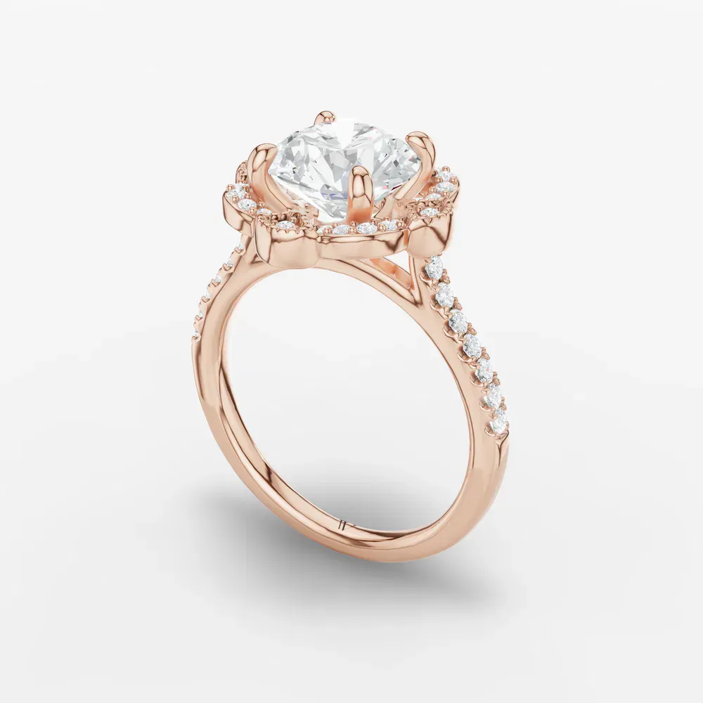 Certified 1 carat Lab Grown Diamond Round Cut Halo, Floral, Vintage Engagement Ring in 14K Rose Gold-Willow