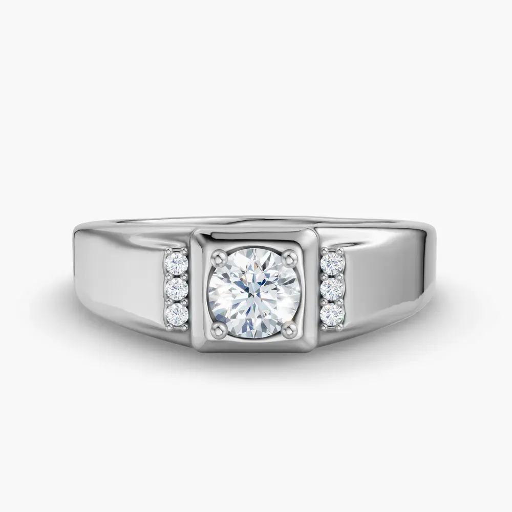 Certified 0.5 carat Lab Grown Diamond Round Cut Men's Engagement Ring in 14K White Gold-Zevtek