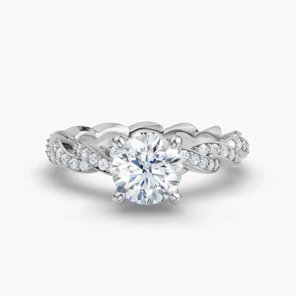 Certified 1 carat Lab Grown Diamond Round Cut Twist, Pavé, Infinity Engagement Ring in 14K White Gold-Vylem