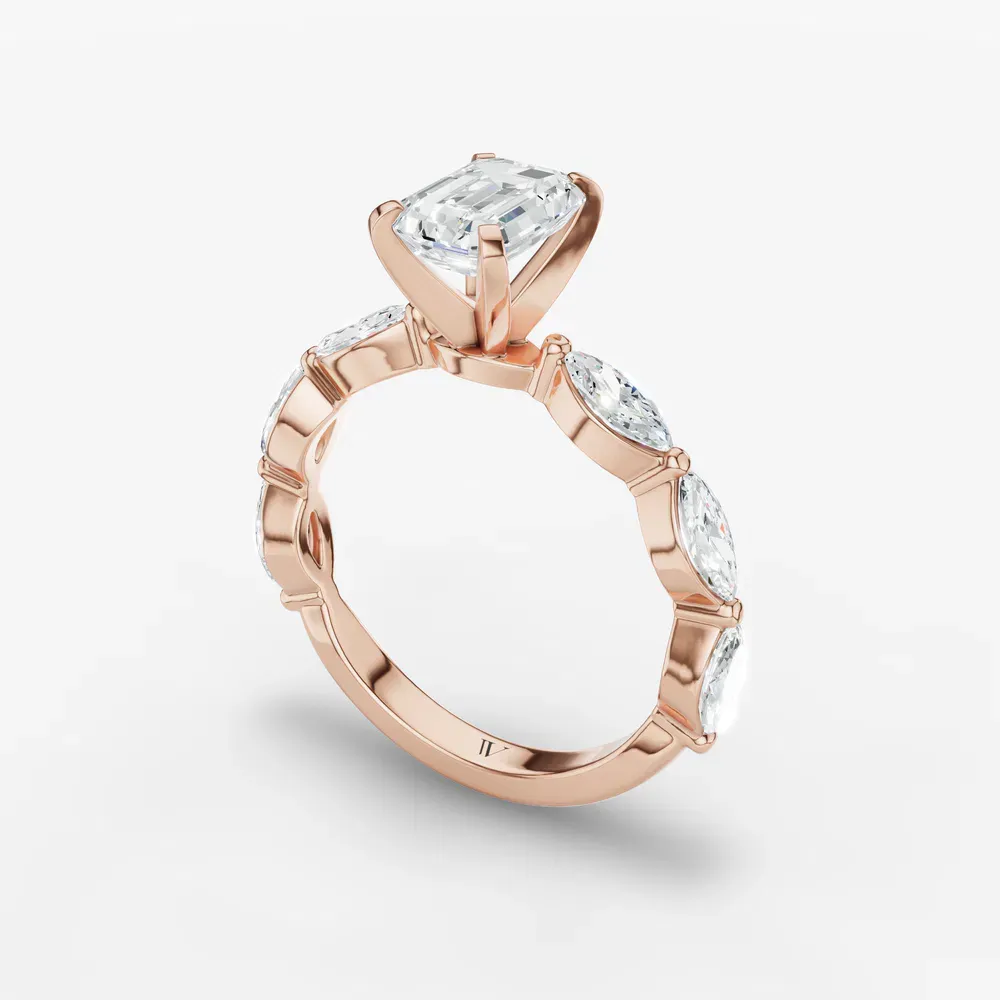 Certified 1 carat Lab Grown Diamond Emerald Cut Side Stone Engagement Ring in 14K Rose Gold-Trind